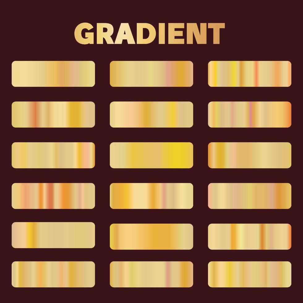 Metal golden gradients. Vector square gold gradient texture collection for design