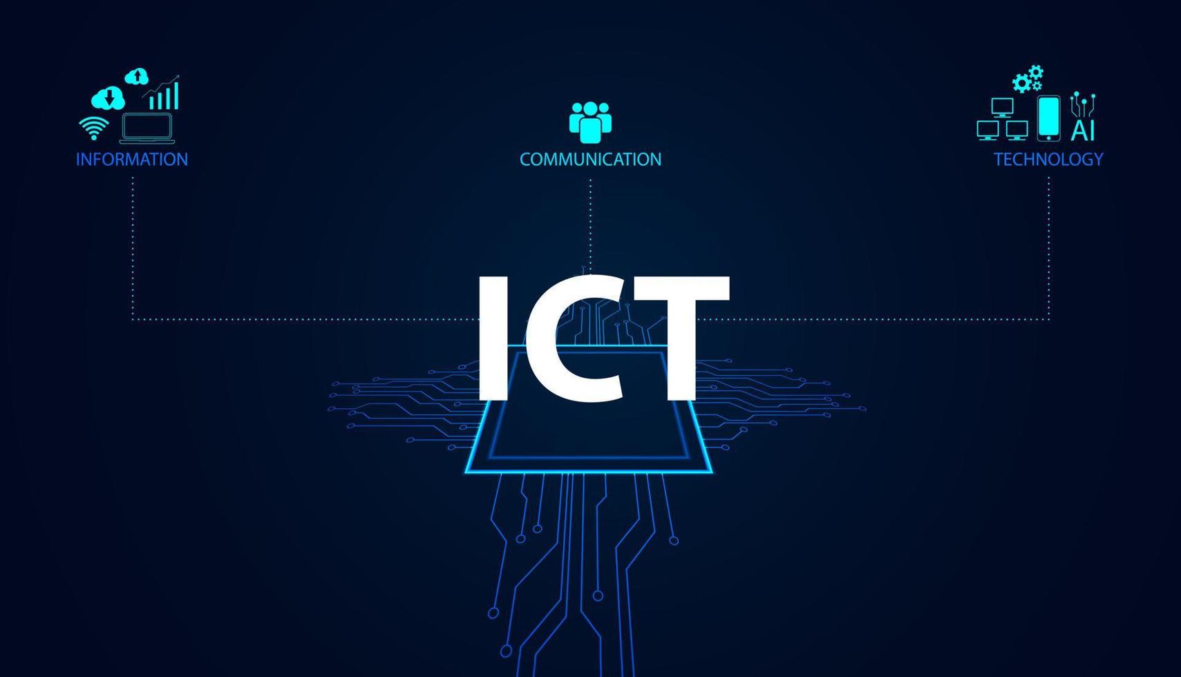 Abstract circuit board Futuristic Modern Concept ICT Information and Communication Technology data security protection analyze or process receiving and sending data storage and reuse vector