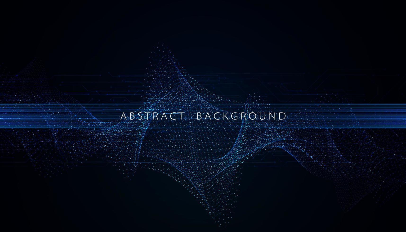Abstract Particle Atomic Digital Technology Concept Wave Flowing on Futuristic Blue Background. vector