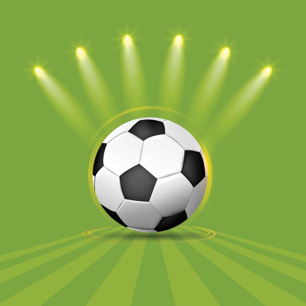 Soccer ball on green background with spotlights on, vector illustration