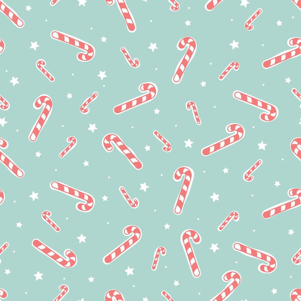 Hand drawn candy cane seamless pattern on teal background vector