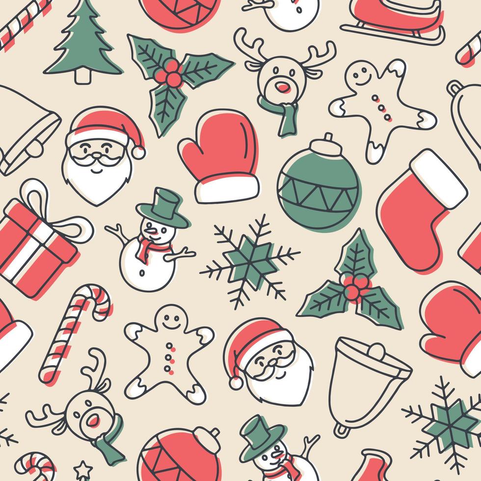 Colored hand drawn Christmas seamless pattern vector