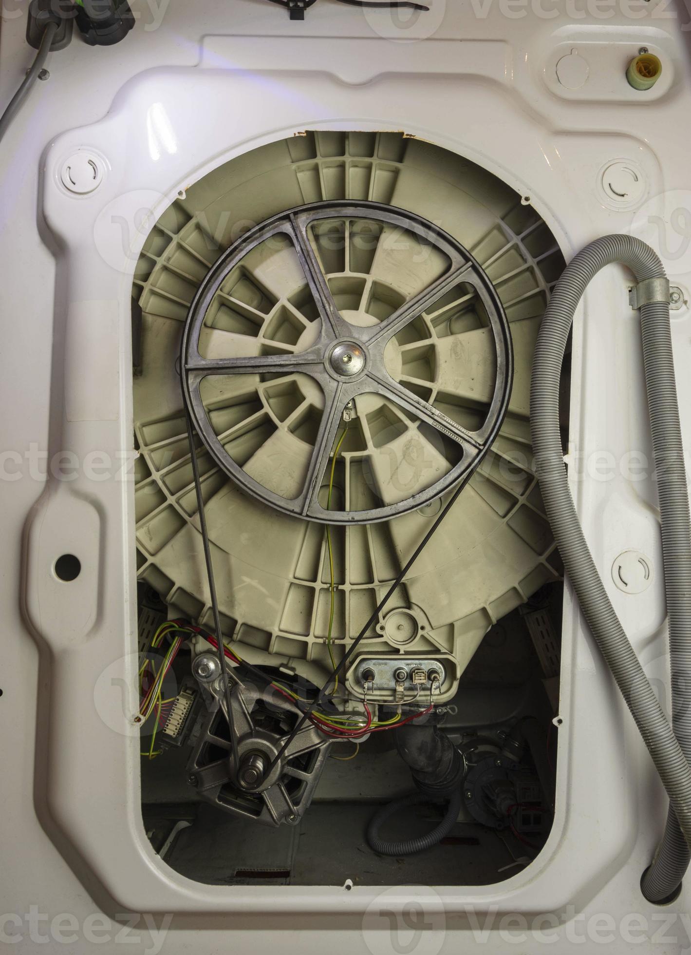 washing machine device, electric motor, washing machine motor with belt roller, washing machine