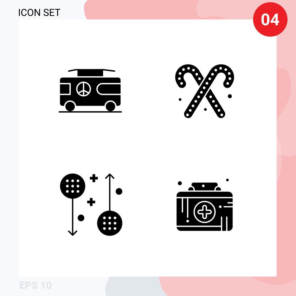 Pack of 4 creative Solid Glyphs of combo female van food health Editable Vector Design Elements