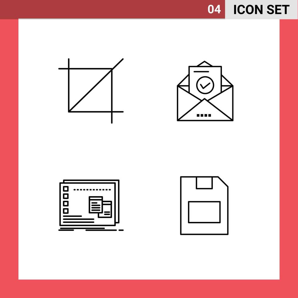 Pack of 4 Modern Filledline Flat Colors Signs and Symbols for Web Print Media such as crop mac tool envelope os Editable Vector Design Elements