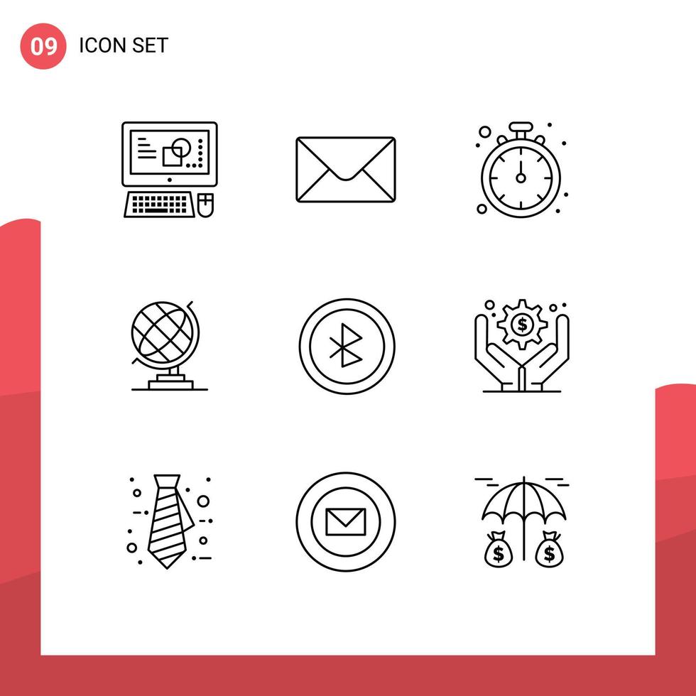 Universal Icon Symbols Group of 9 Modern Outlines of business management user interface timer ui globe Editable Vector Design Elements