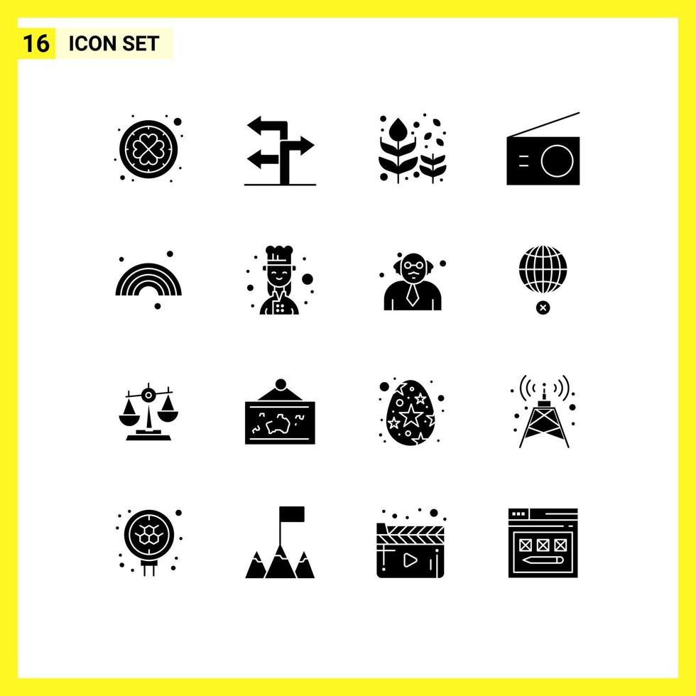 Universal Icon Symbols Group of 16 Modern Solid Glyphs of forecast radio blow home appliances Editable Vector Design Elements
