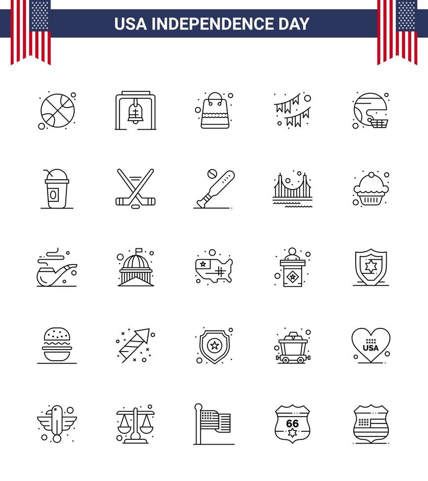 25 señales de línea para el día de la independencia de estados unidos decoración de bolsas de fiesta americana elementos de diseño vectorial editables del día de estados unidos vector