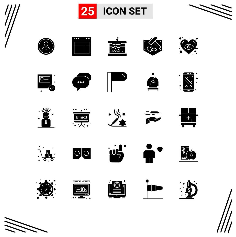 Pictogram Set of 25 Simple Solid Glyphs of fathers food layout cake bakery Editable Vector Design Elements