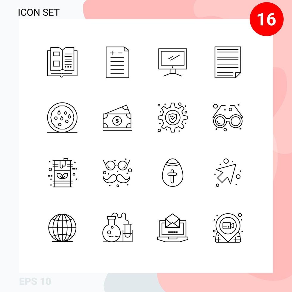 Outline Pack of 16 Universal Symbols of healthy page monitor homework data Editable Vector Design Elements
