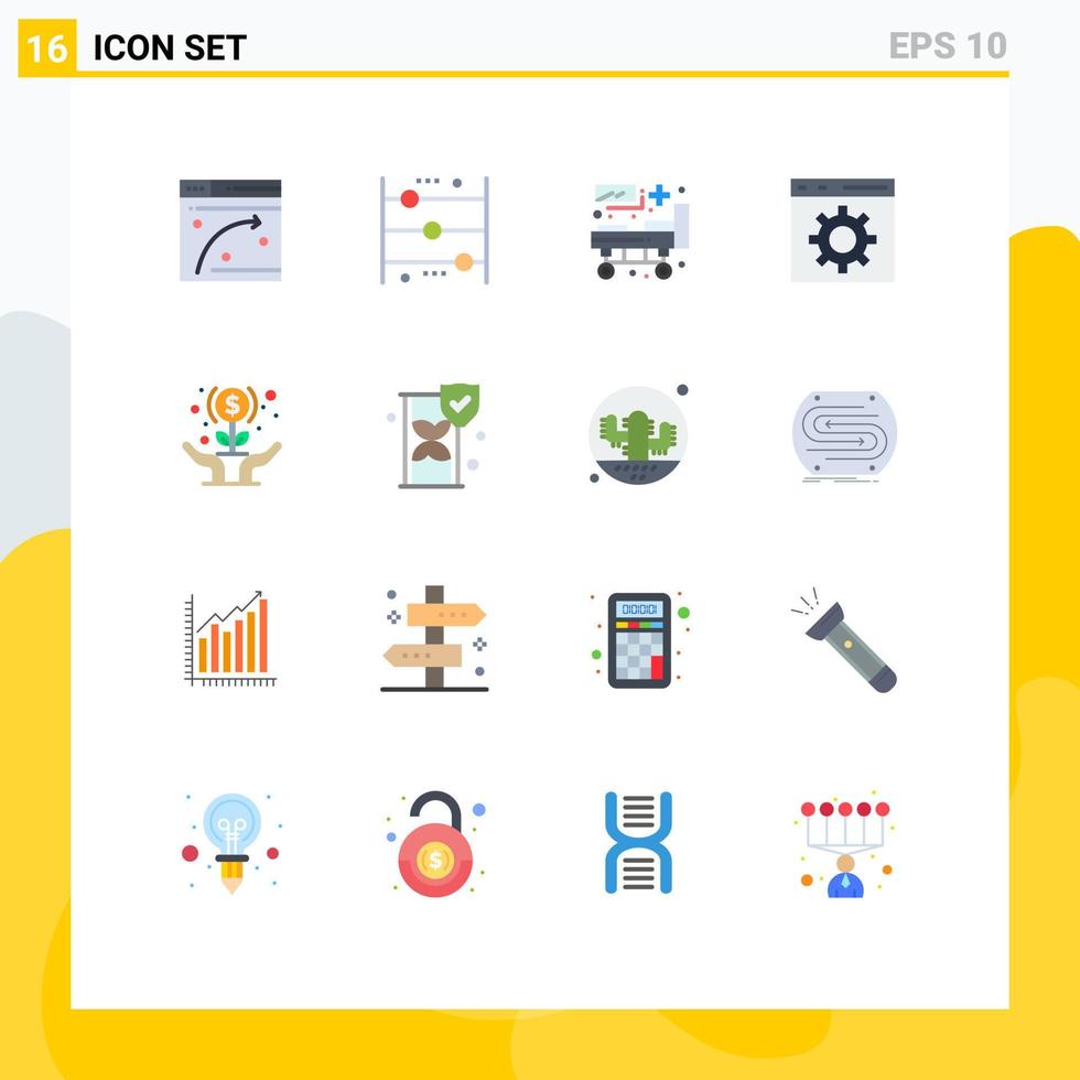 Group of 16 Flat Colors Signs and Symbols for expand development learning develop patient bed Editable Pack of Creative Vector Design Elements