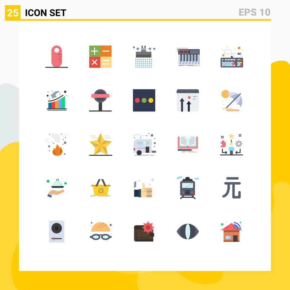 Pack of 25 creative Flat Colors of hardware computer shower synthesizer midi Editable Vector Design Elements