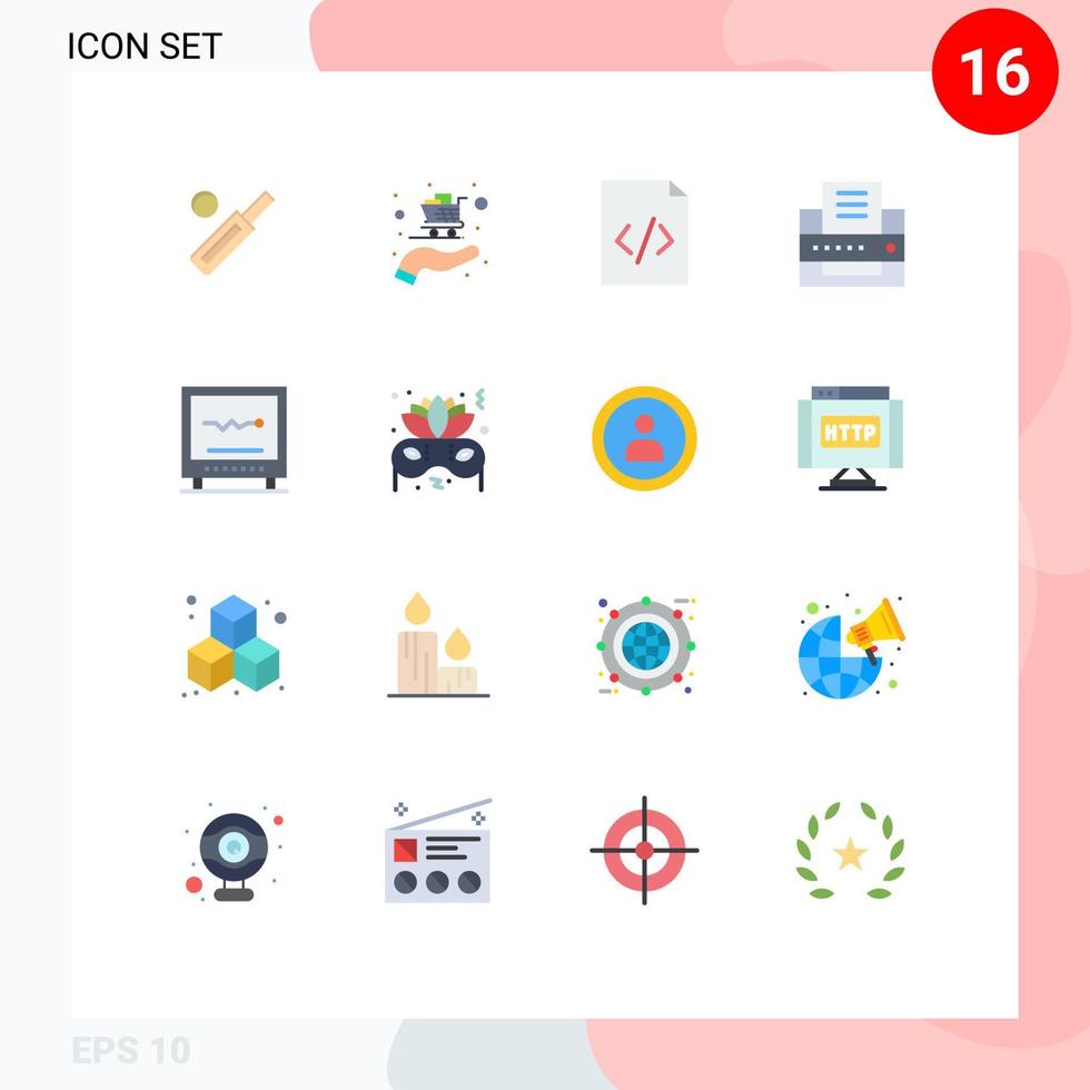 Modern Set of 16 Flat Colors and symbols such as heartbeat cardiology code cardiogram fax Editable Pack of Creative Vector Design Elements