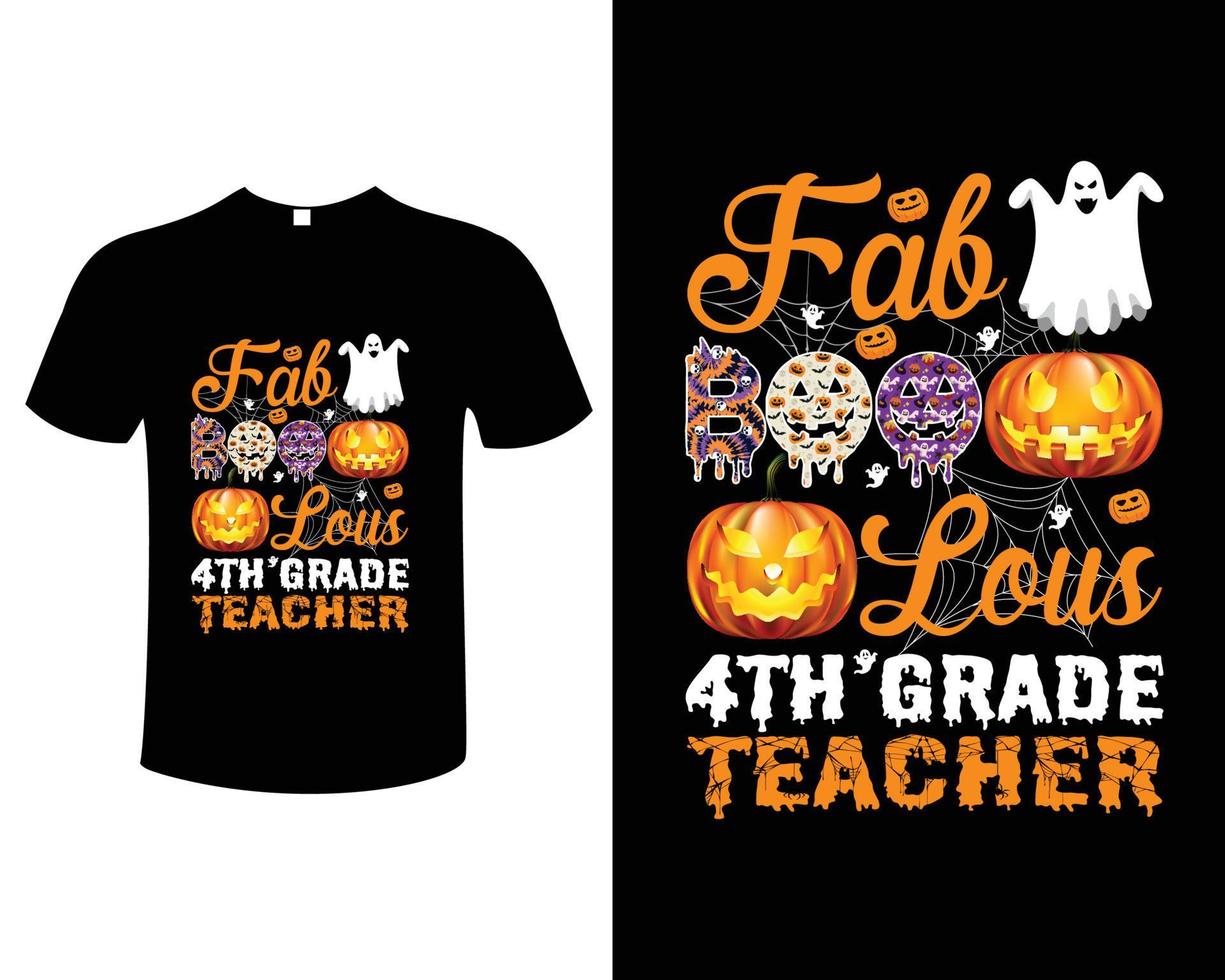 Halloween Teacher Typography Vintage Illustration T-Shirt Design Template vector