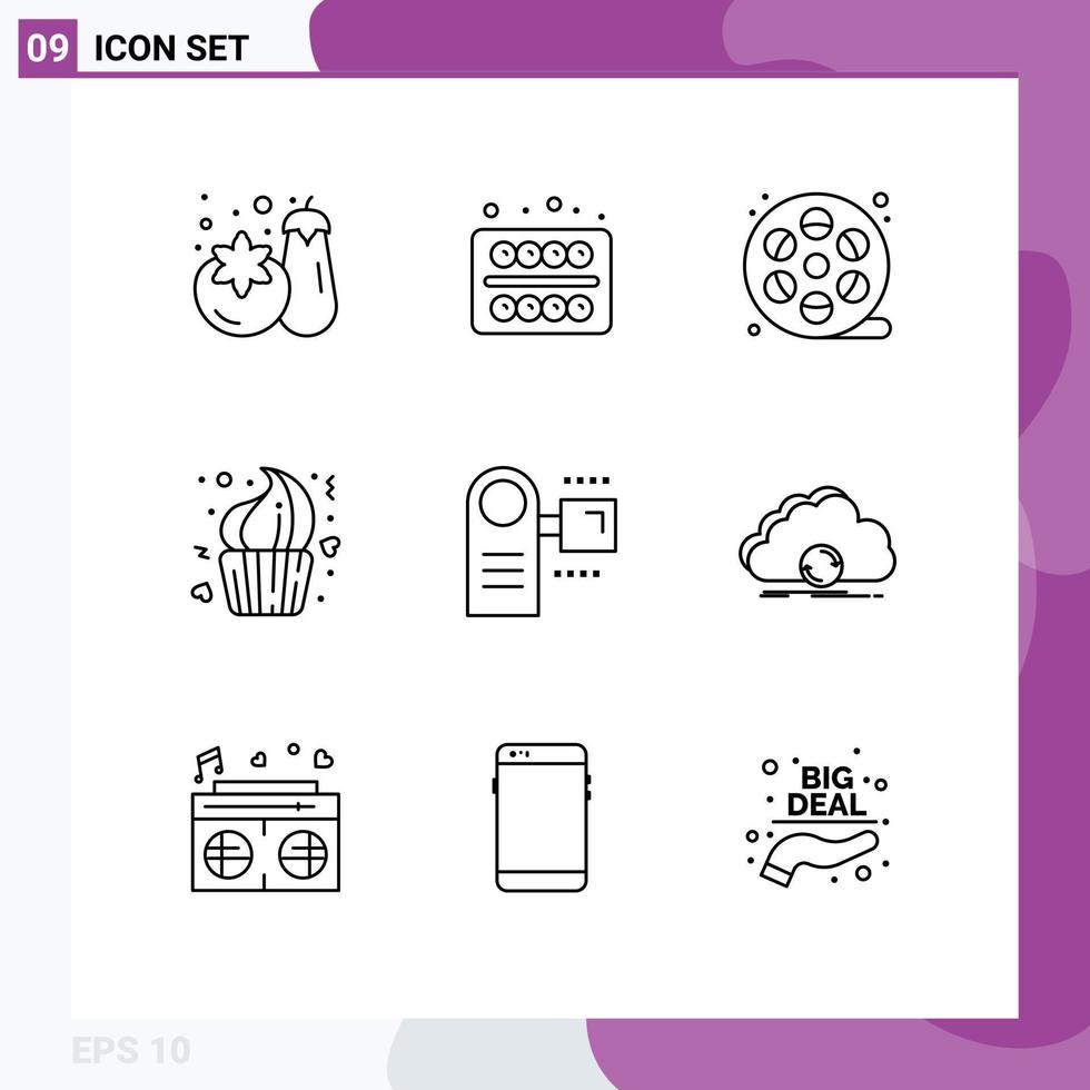 9 Thematic Vector Outlines and Editable Symbols of devices dessert art day cake Editable Vector Design Elements