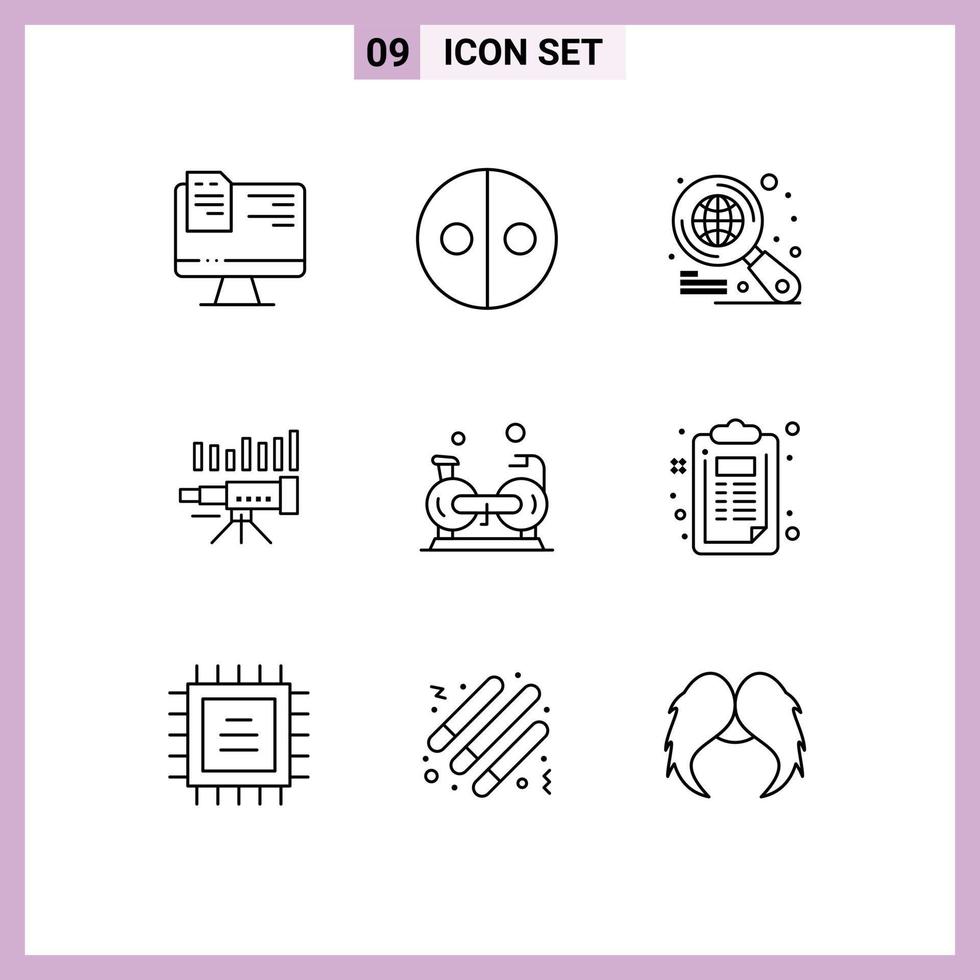 Pictogram Set of 9 Simple Outlines of vision market globe forecasting business Editable Vector Design Elements