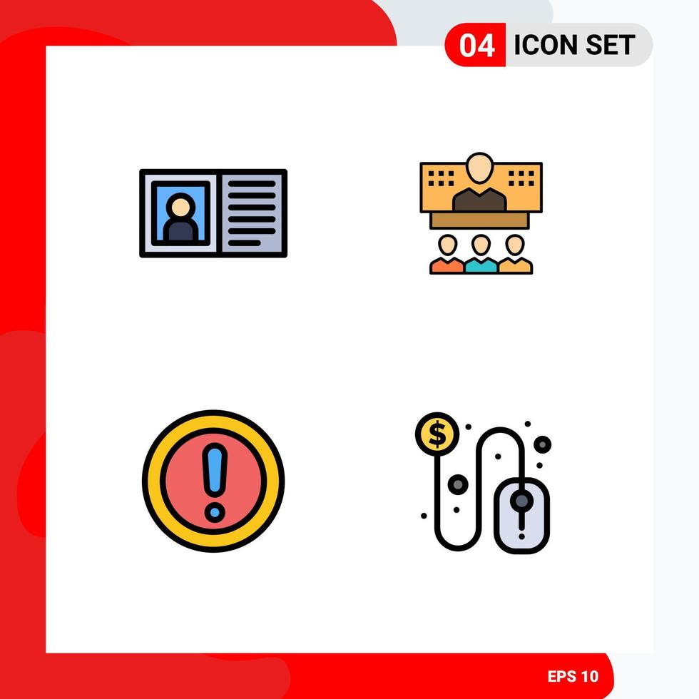 Group of 4 Filledline Flat Colors Signs and Symbols for communication internet info business about Editable Vector Design Elements