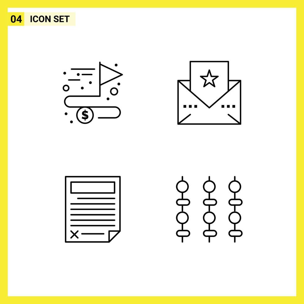 Line Pack of 4 Universal Symbols of accomplish document goal thanksgiving report Editable Vector Design Elements
