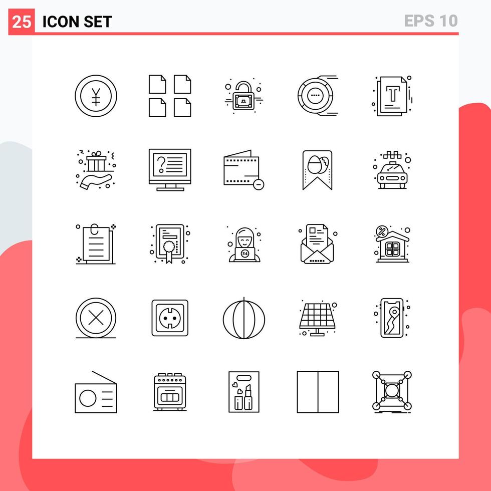 25 Universal Line Signs Symbols of management document padlock resource diagram Editable Vector Design Elements