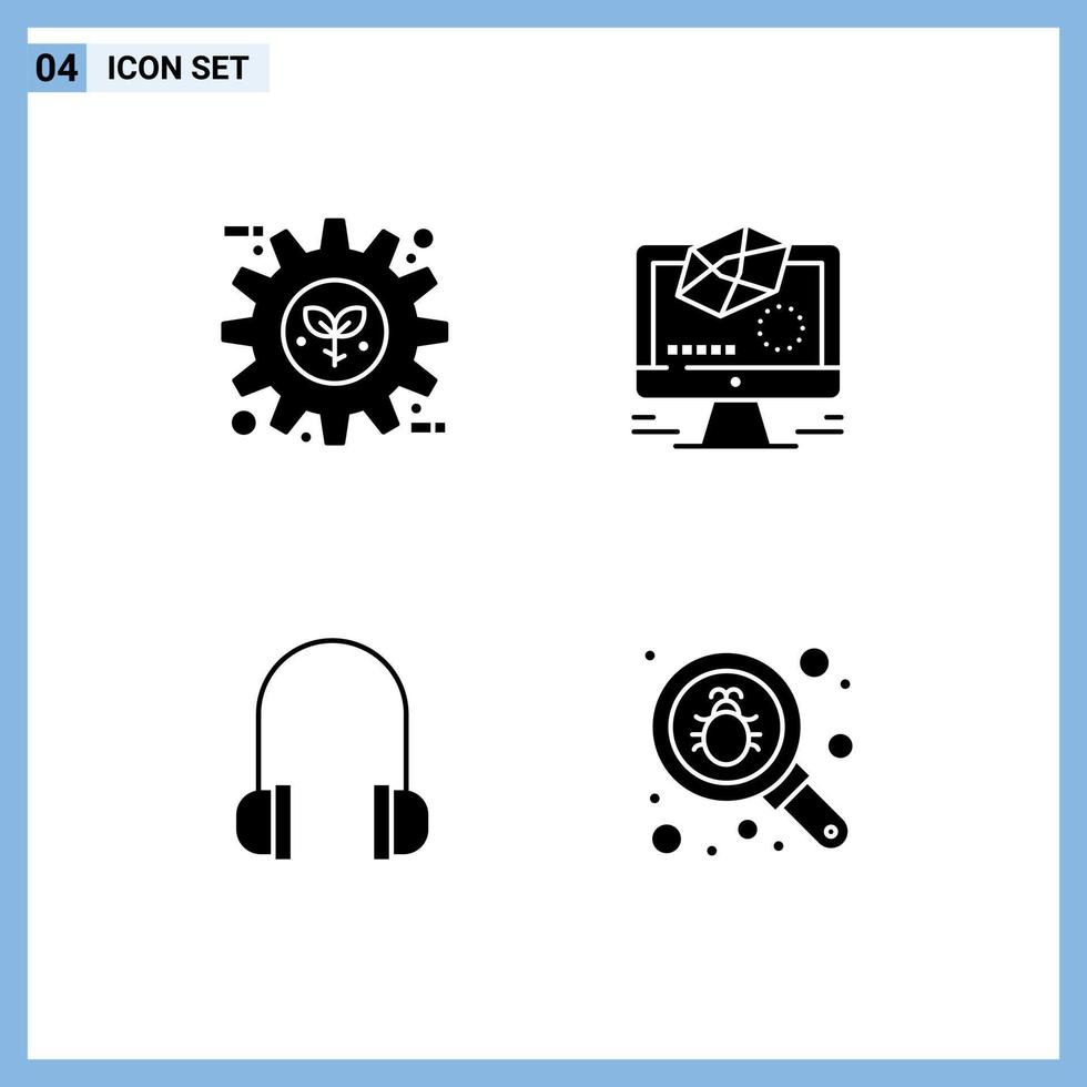 Group of 4 Solid Glyphs Signs and Symbols for eco headphones preference design support Editable Vector Design Elements