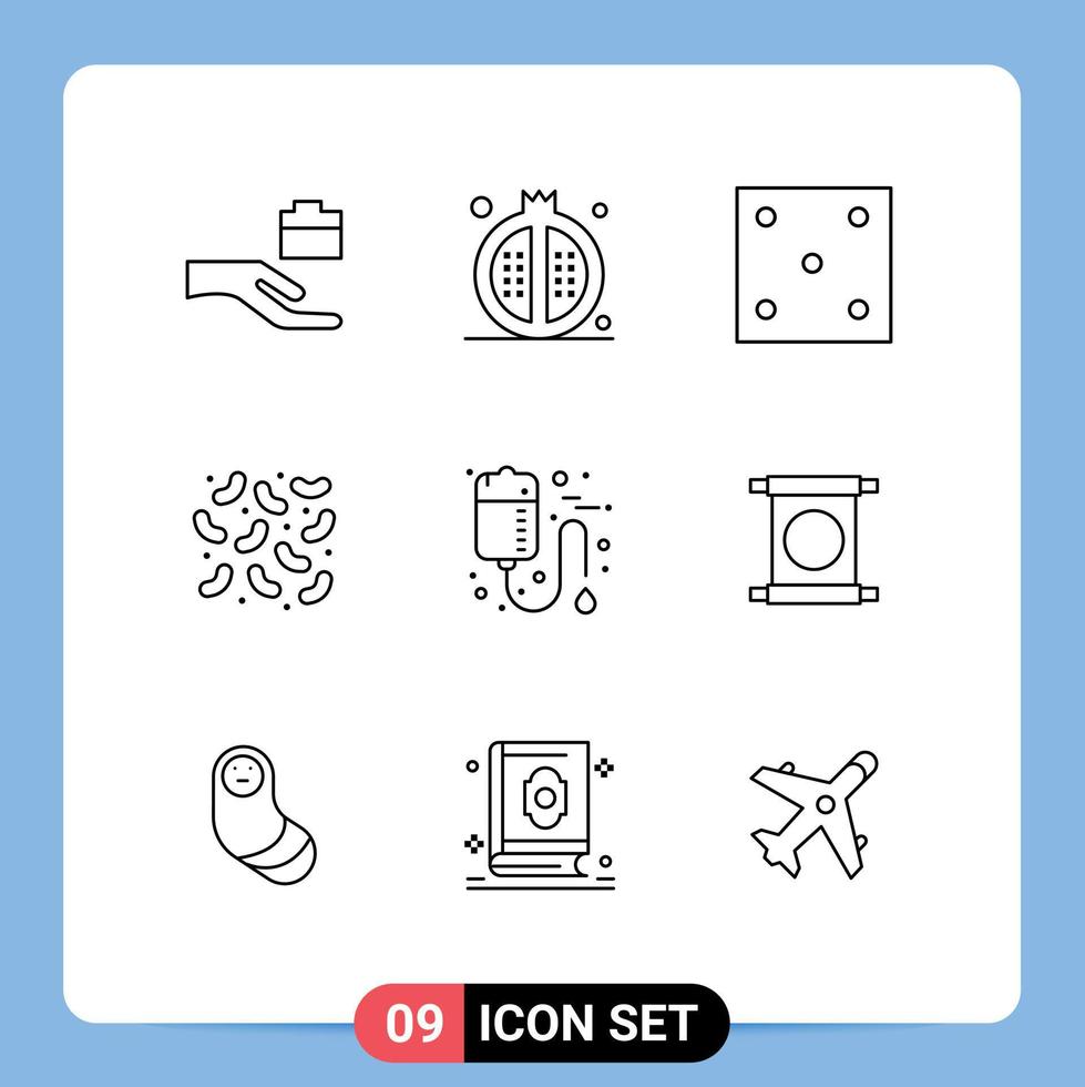 Set of 9 Modern UI Icons Symbols Signs for medical bag dice virus bacteria Editable Vector Design Elements