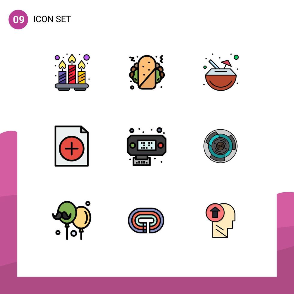 Modern Set of 9 Filledline Flat Colors Pictograph of complexity data carnival connection document Editable Vector Design Elements