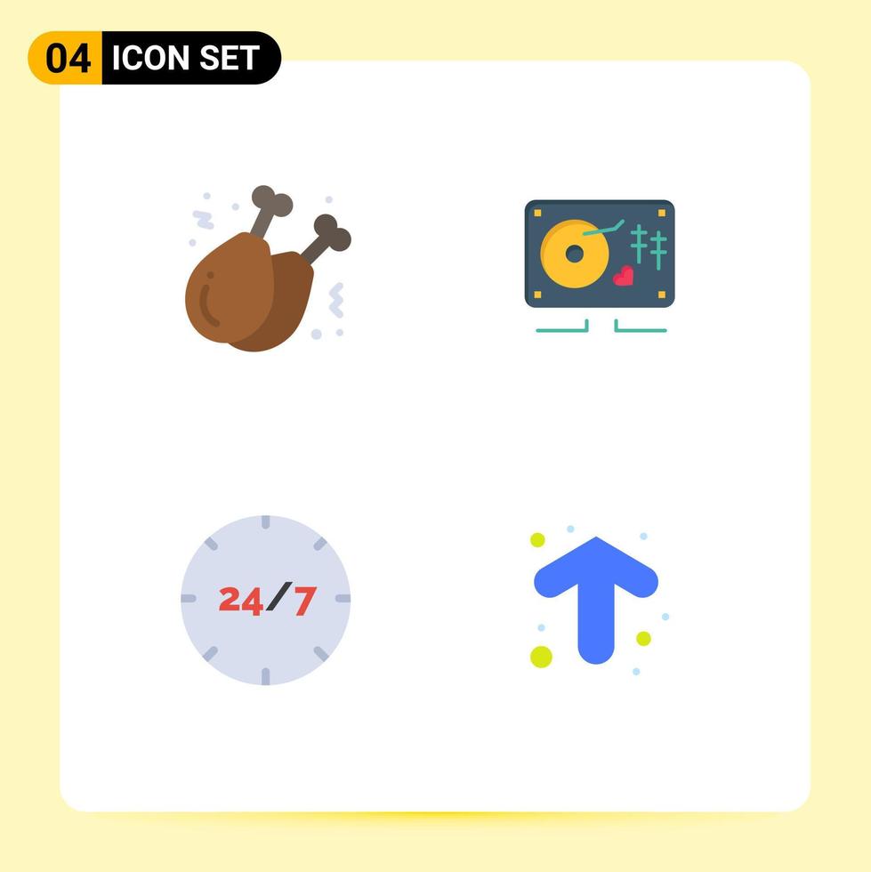 4 Thematic Vector Flat Icons and Editable Symbols of chicken leg care leg heart help Editable Vector Design Elements