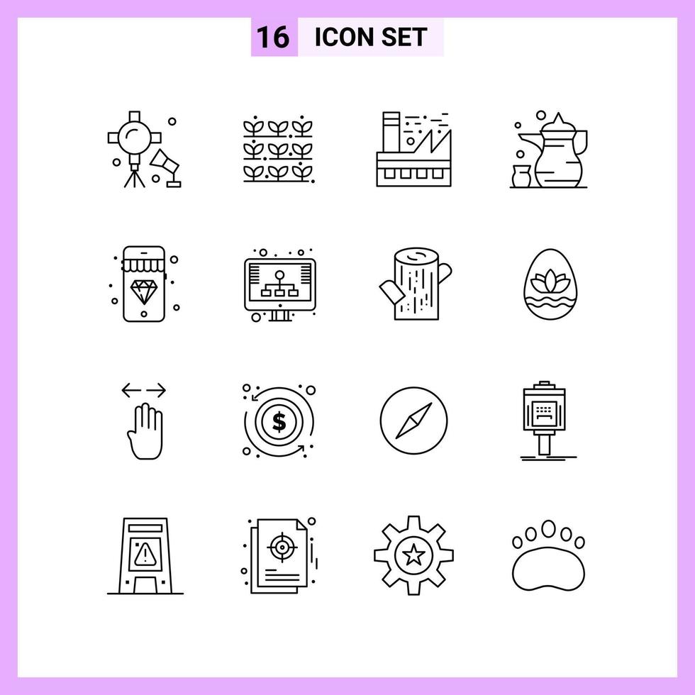 16 Icons in Line Style Outline Symbols on White Background Creative Vector Signs for Web mobile and Print