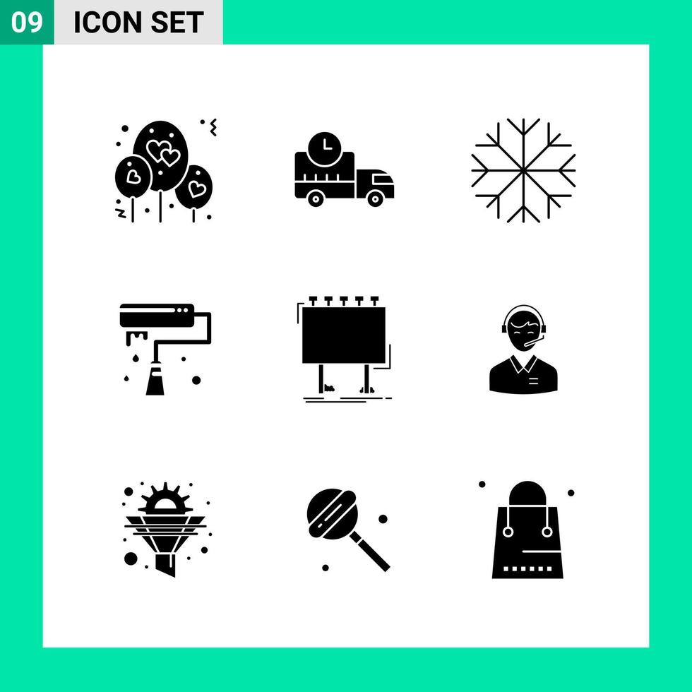 Pack of 9 Solid Style Icon Set Glyph Symbols for print Creative Signs Isolated on White Background 9 Icon Set vector