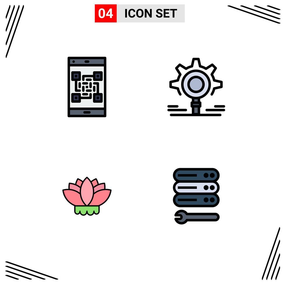 Set of 4 Commercial Filledline Flat Colors pack for code flower scan research chinese Editable Vector Design Elements