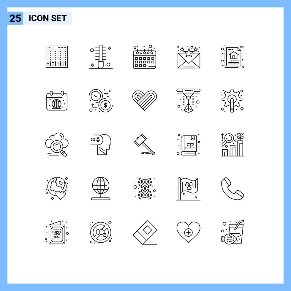 Stock Vector Icon Pack of 25 Line Signs and Symbols for data communication hair favourite plans Editable Vector Design Elements