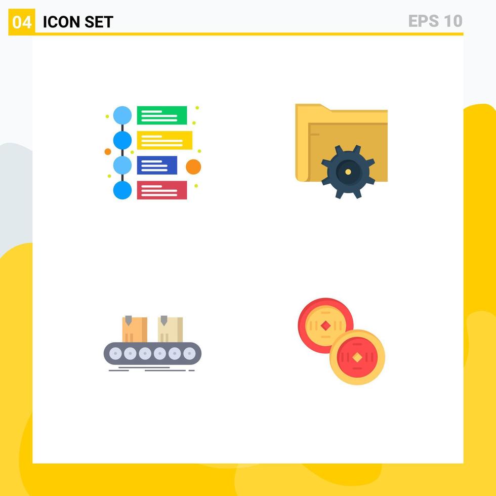 Group of 4 Flat Icons Signs and Symbols for advertisement conveyor folder computing line Editable Vector Design Elements