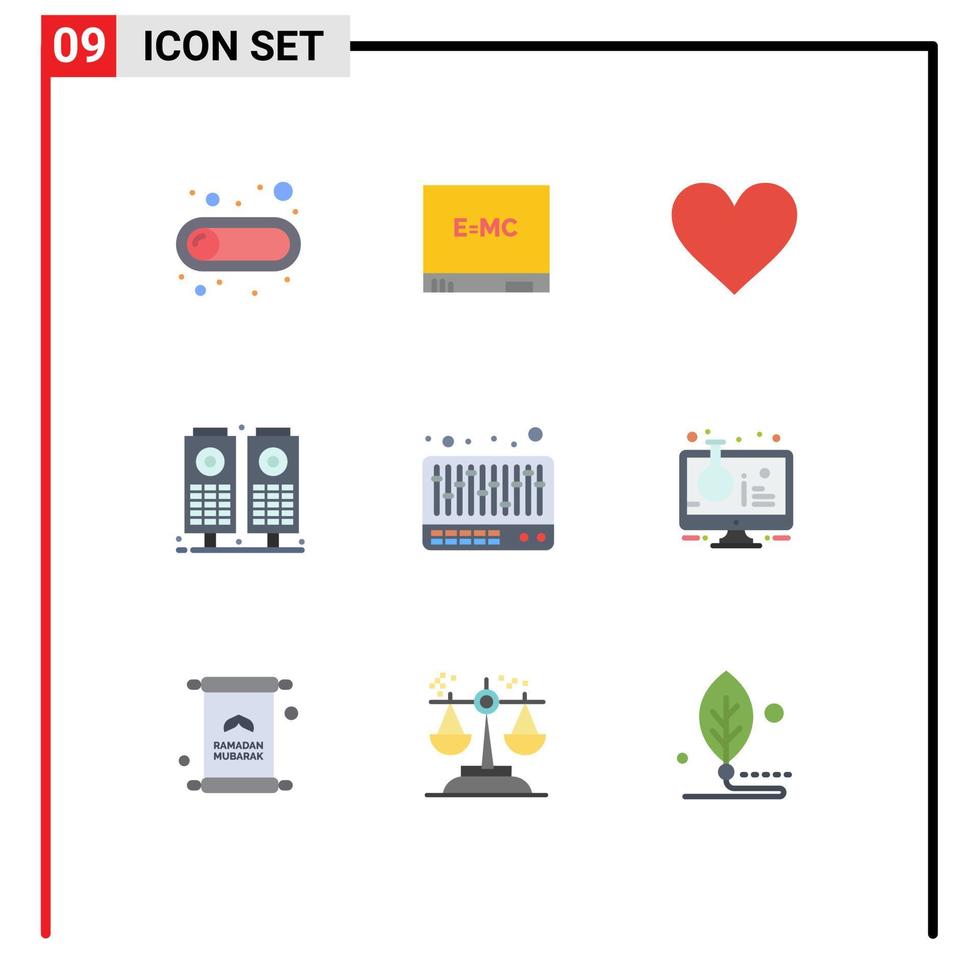 Universal Icon Symbols Group of 9 Modern Flat Colors of sound mixer love speaker music Editable Vector Design Elements