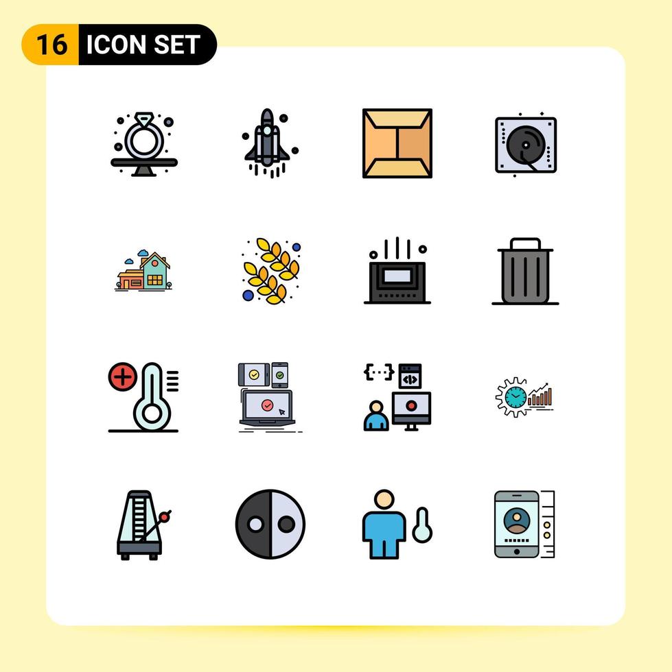 conjunto de 16 iconos de interfaz de usuario modernos símbolos signos para tecnología de fiesta en casa música cumpleaños elementos de diseño de vectores creativos editables