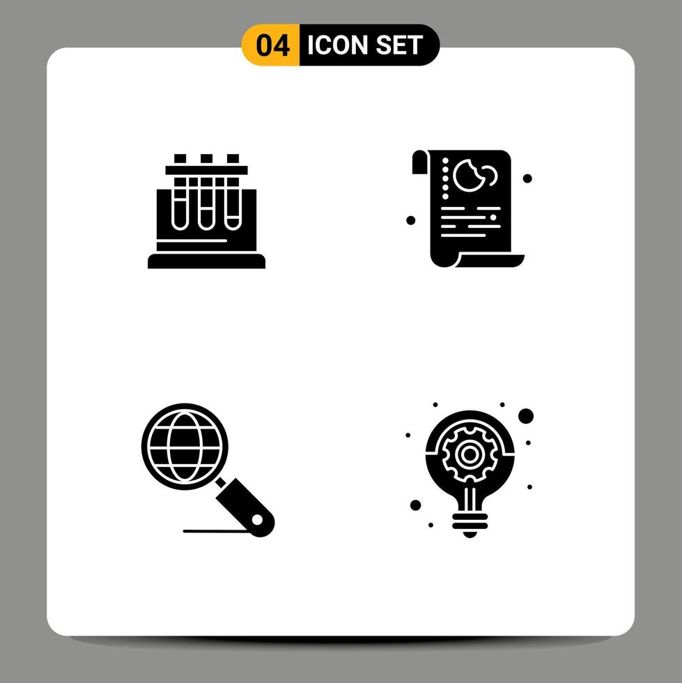 Group of Modern Solid Glyphs Set for lab globe science policy search Editable Vector Design Elements
