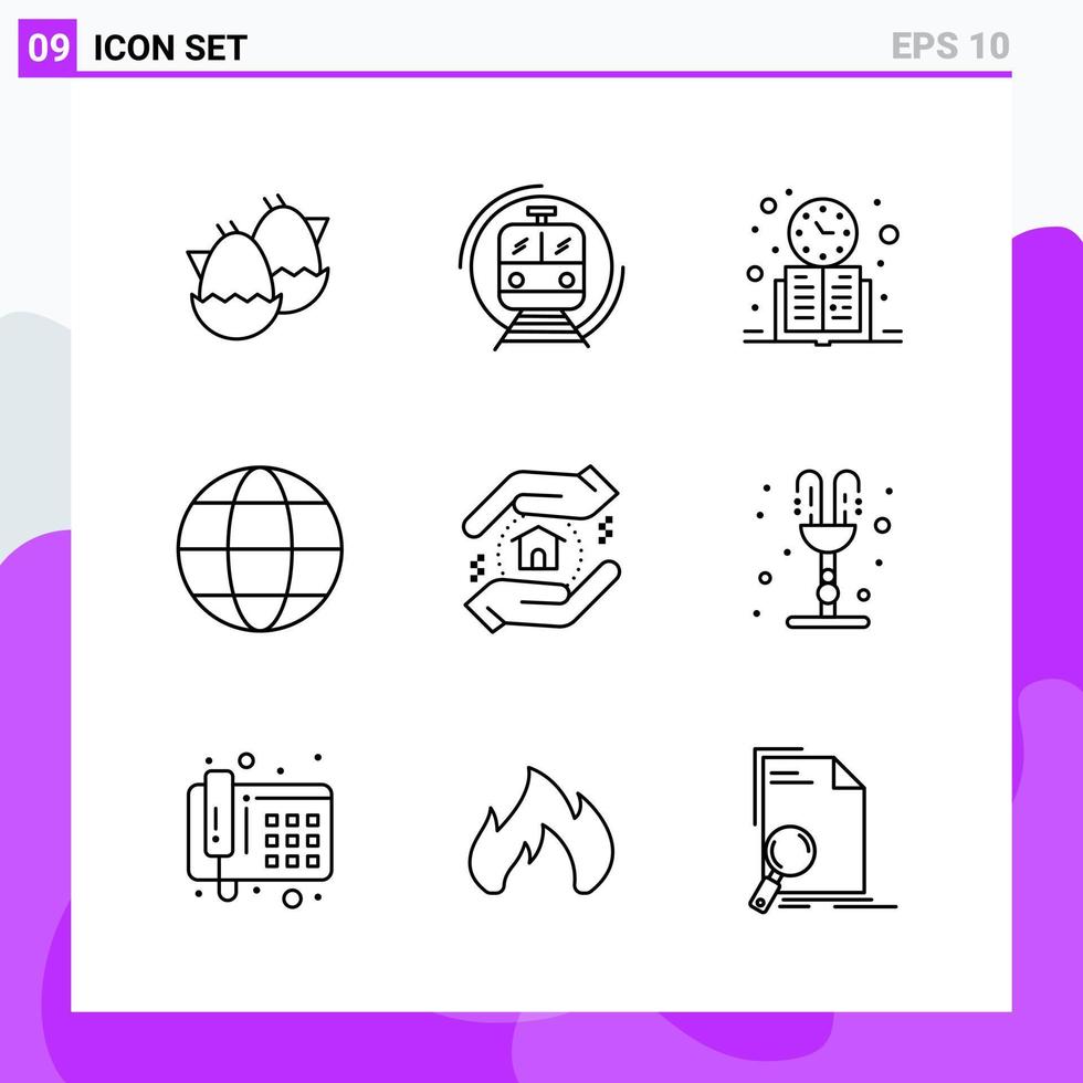 conjunto de 9 iconos en estilo de línea símbolos de contorno creativo para el diseño de sitios web y aplicaciones móviles signo de icono de línea simple aislado en fondo blanco 9 iconos vector