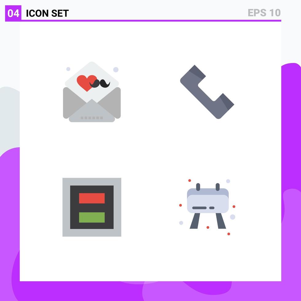 paquete de 4 signos y símbolos de iconos planos modernos para medios de impresión web, como elementos de diseño de vectores editables de sección de teléfono de deseos de marco de día