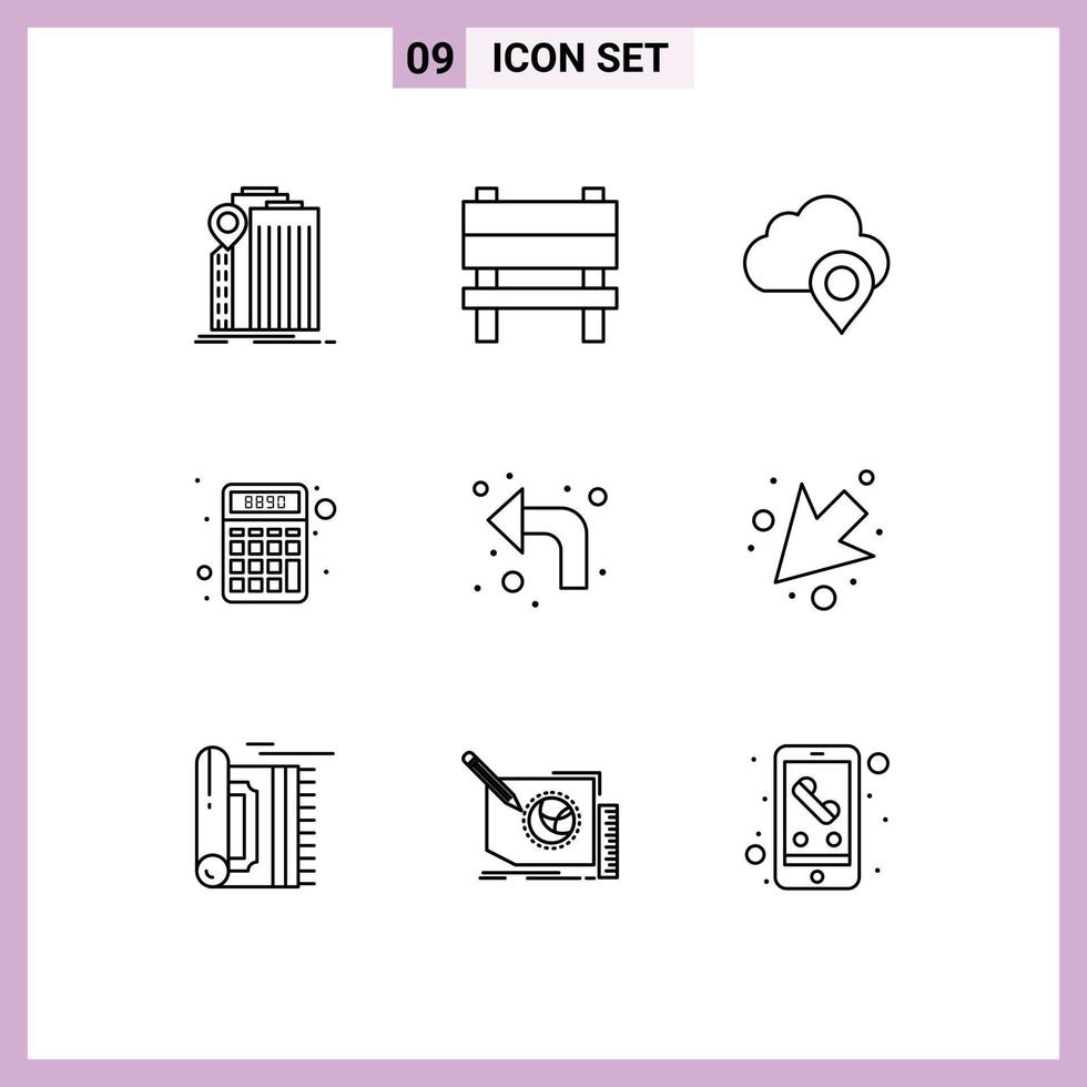 Set of 9 Vector Outlines on Grid for arrows math interior finance marker Editable Vector Design Elements