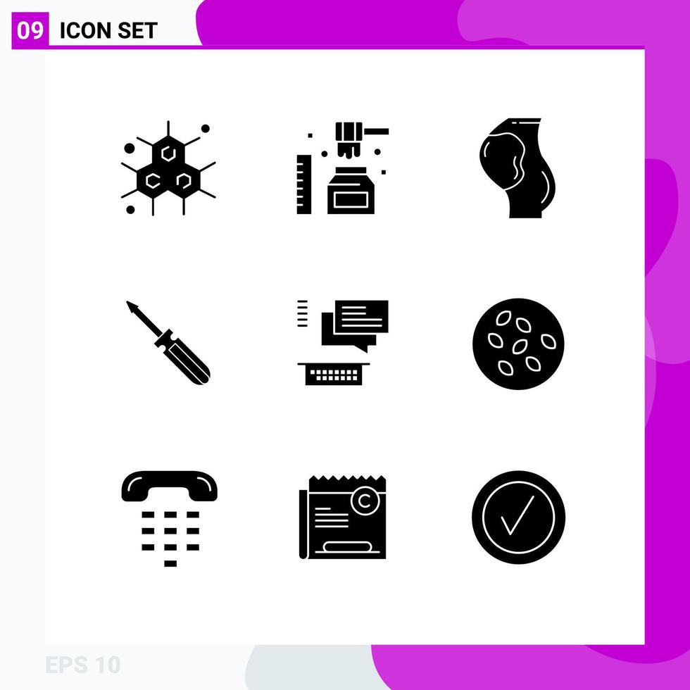 9 Universal Solid Glyph Signs Symbols of chat repair pregnant tool screw Editable Vector Design Elements