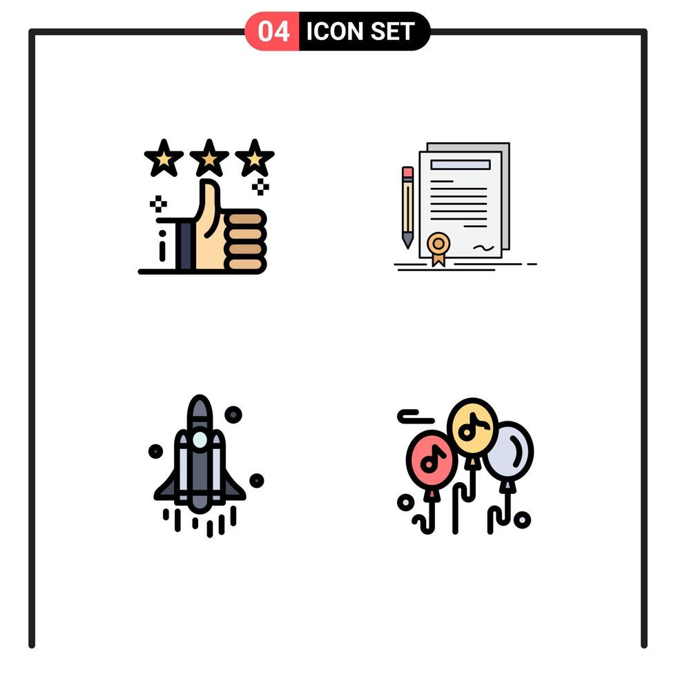 Universal Icon Symbols Group of 4 Modern Filledline Flat Colors of like document up certificate rocket Editable Vector Design Elements