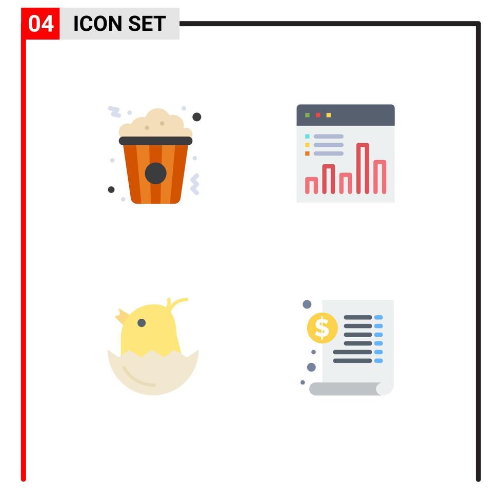 Set of 4 Commercial Flat Icons pack for popcorn chicken food chart baby Editable Vector Design Elements