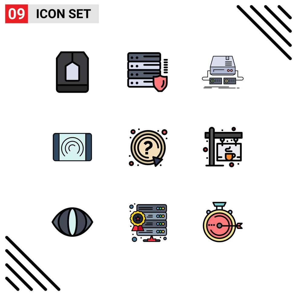 Pack of 9 Modern Filledline Flat Colors Signs and Symbols for Web Print Media such as interface user security interaction pad Editable Vector Design Elements