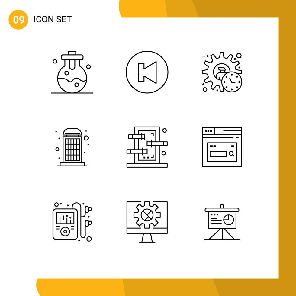 Group of 9 Outlines Signs and Symbols for piercings box manager call box Editable Vector Design Elements