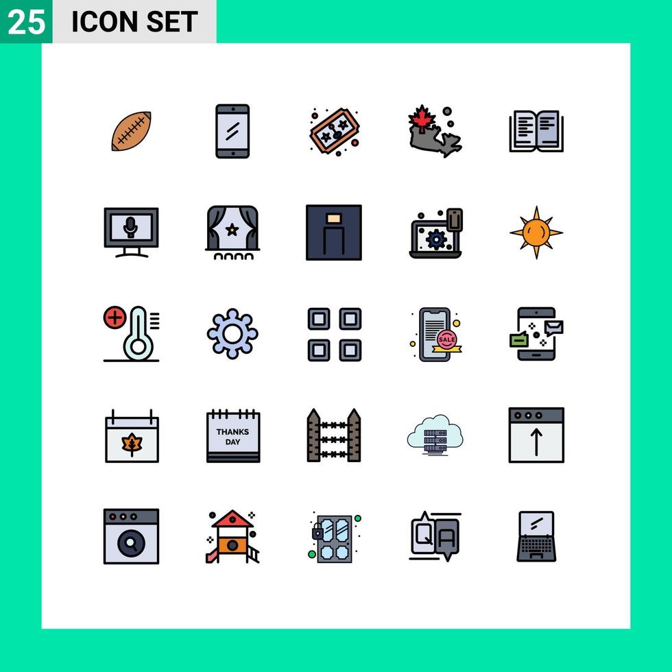 Set of 25 Commercial Filled line Flat Colors pack for leaf map chat joystick game Editable Vector Design Elements