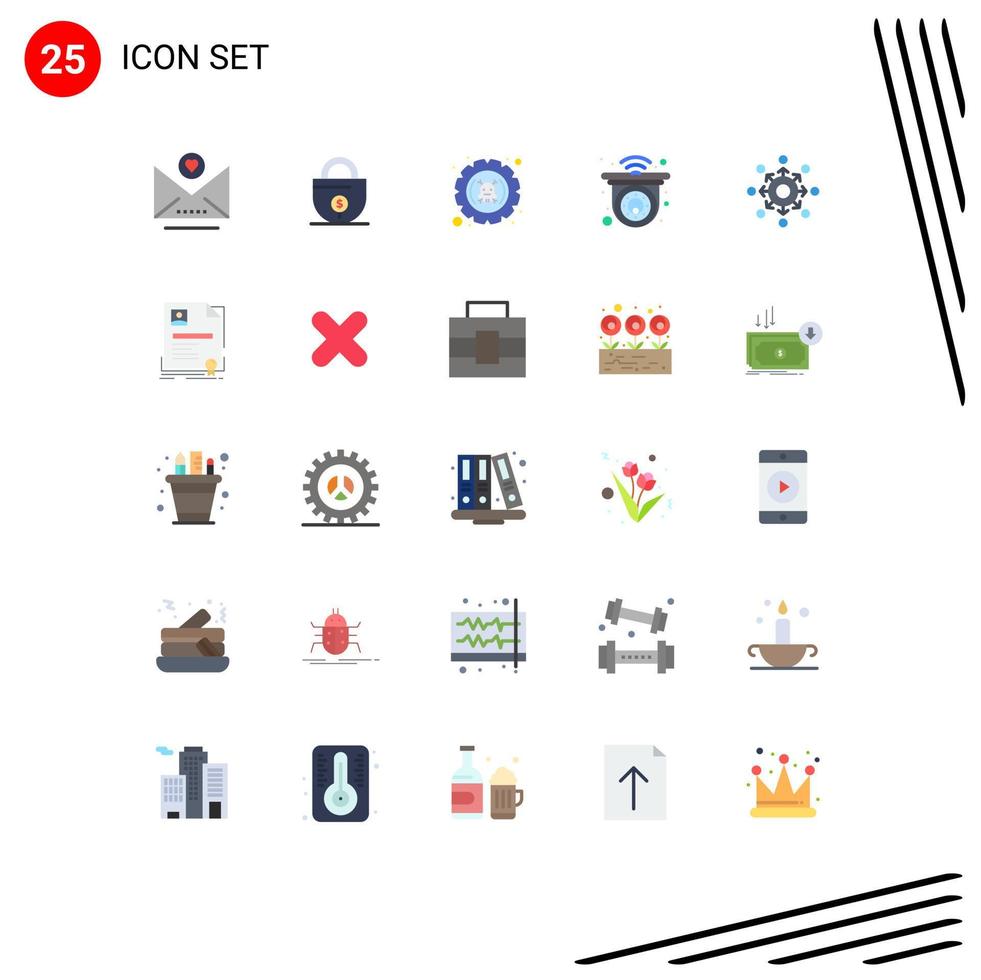 Flat Color Pack of 25 Universal Symbols of arrow smart defect remote cctv Editable Vector Design Elements