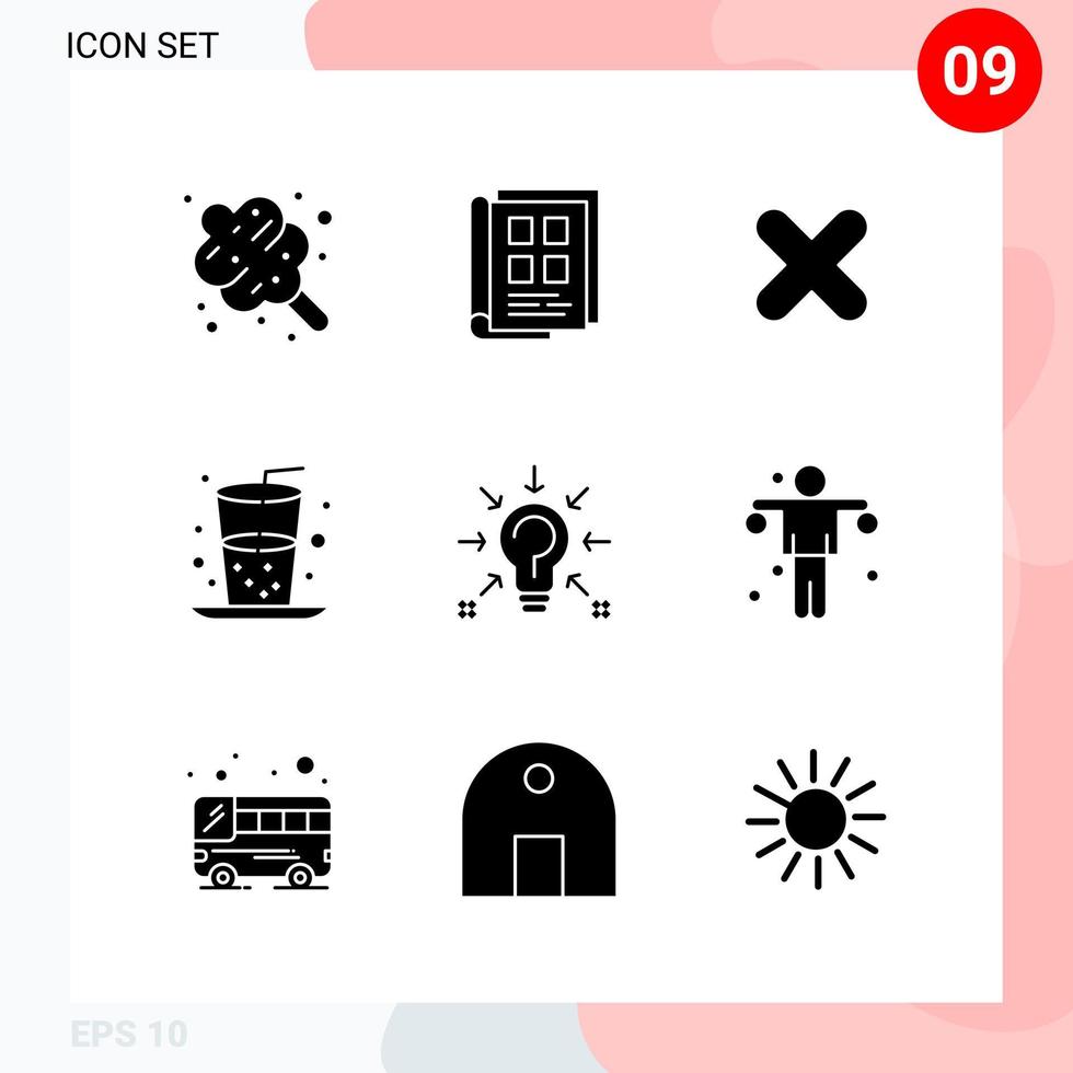Vector Pack of 9 Icons in Solid Style Creative Glyph Pack isolated on White Background for Web and Mobile