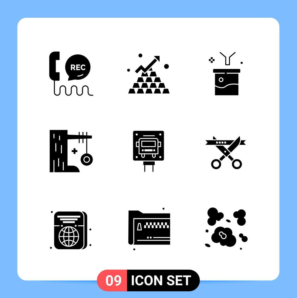 9 Solid Black Icon Pack Glyph Symbols for Mobile Apps isolated on white background 9 Icons Set vector