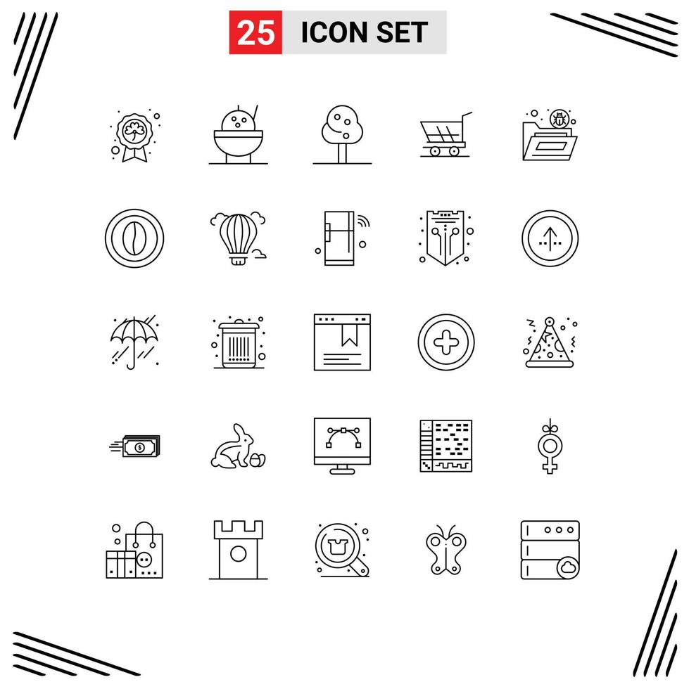 25 Creative Icons Modern Signs and Symbols of security file summer bug shopping Editable Vector Design Elements