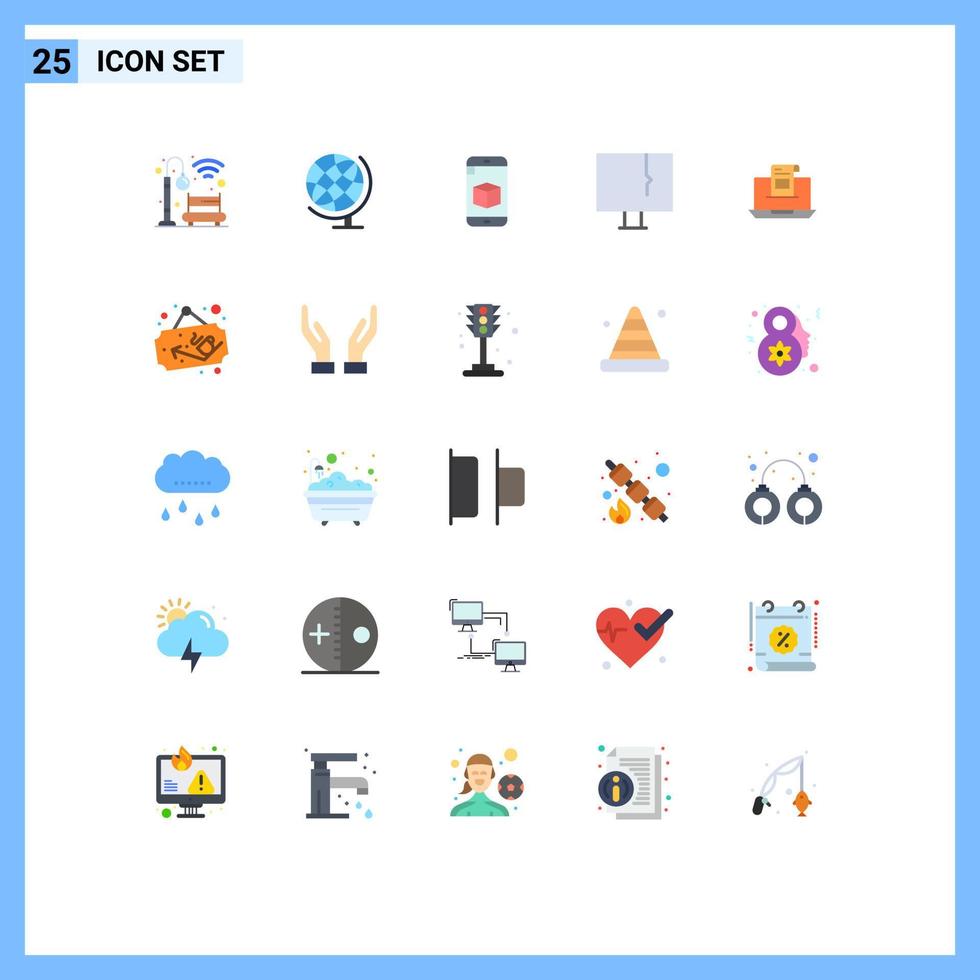 paquete de 25 signos y símbolos modernos de colores planos para medios de impresión web, como elementos de diseño de vectores editables de pc de advertencia de casilla de correo electrónico