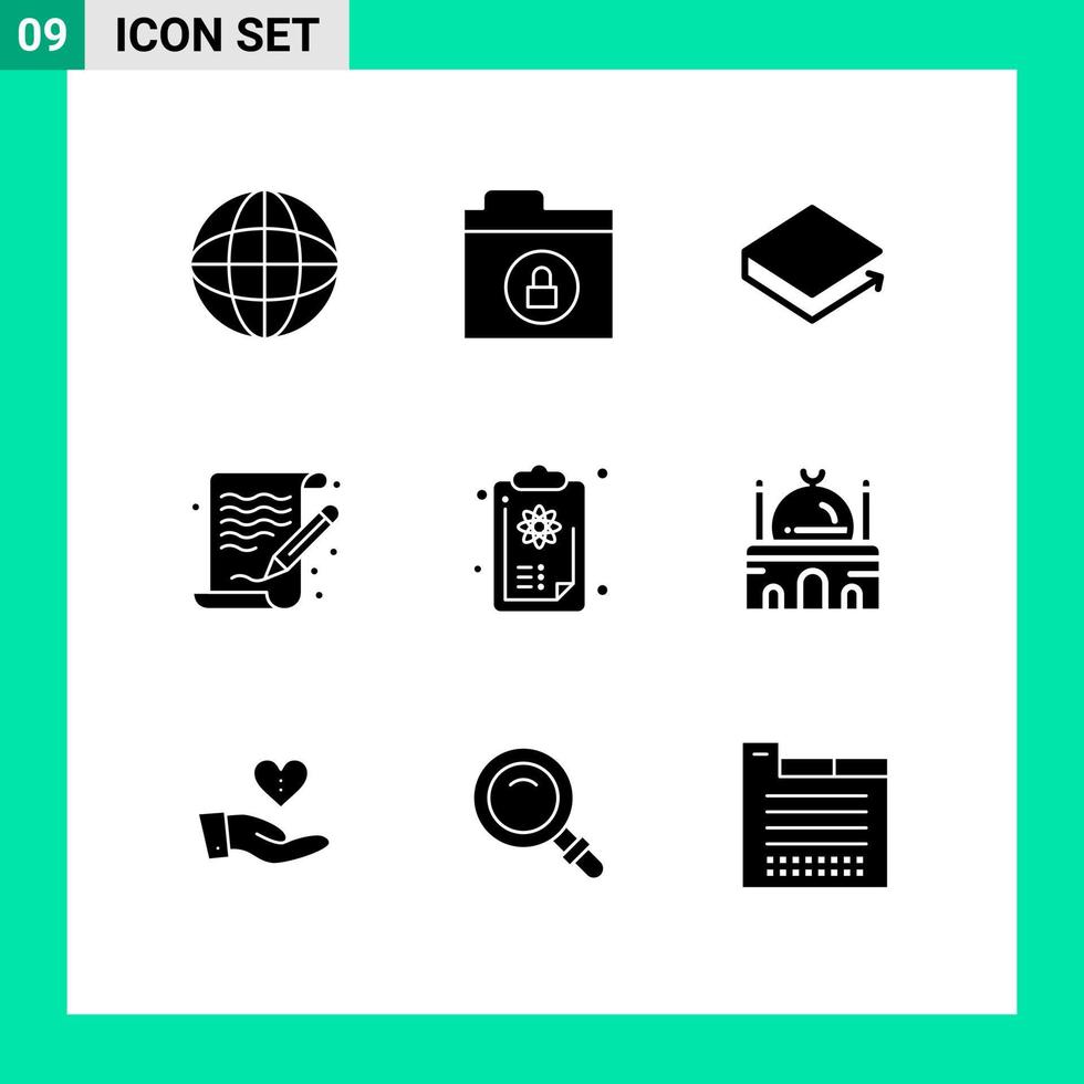 9 Thematic Vector Solid Glyphs and Editable Symbols of logic education crypto currency clipboard paint Editable Vector Design Elements